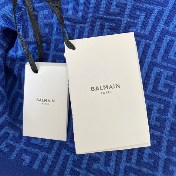 ❌SOLD❌ Balmain Balman Monogram Jacquard Long Sleeve Wool Blend Minidress - Picture 15 of 17